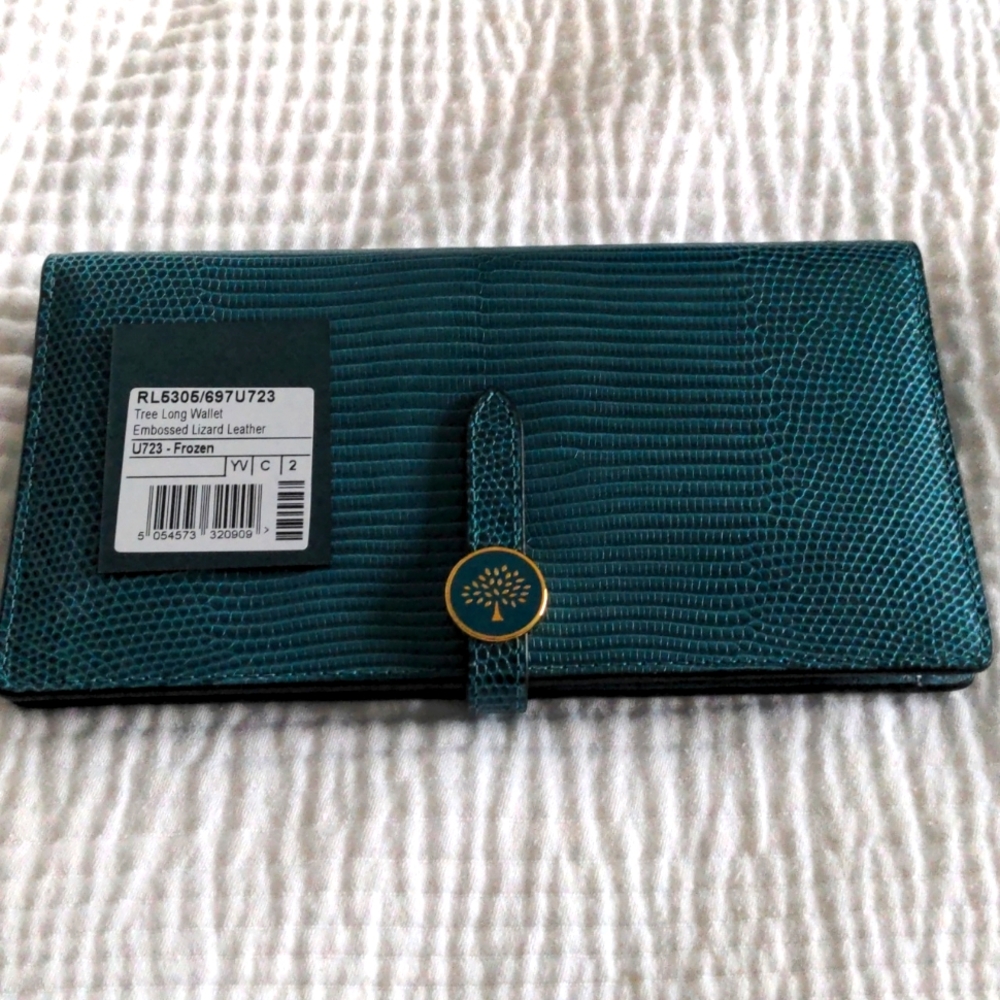 Teal leather embossed Mulberry wallet